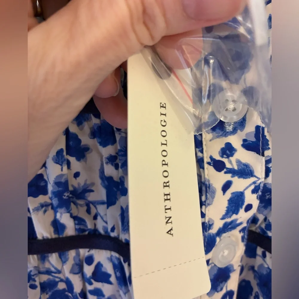 NWT Anthropologie Maeve Leandra Shirred Yoke Shirt Blue White Floral Cotton XL - Picture 6 of 11